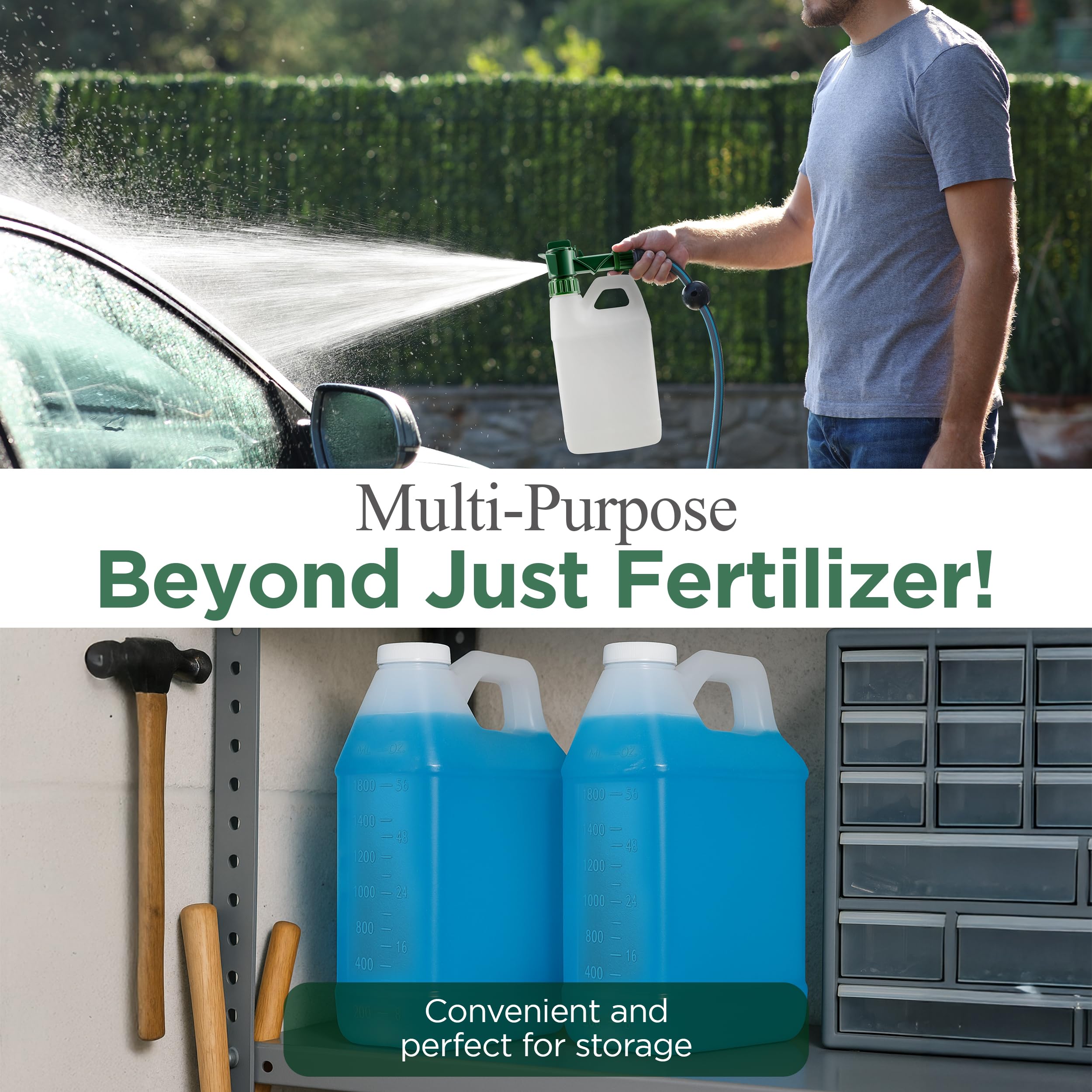 38/400 Garden Hose-End Sprayer (2-Pack) | 64oz Multipurpose Reusable Bottles for Concentrated Lawn & Garden Fertilizer or Chemical Application | Car Washing, etc.