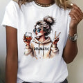Streetwear 90s Women's Casual Graphic T-Shirt  "Dramatic" Print with Wine Print Short Sleeve T Shirt Clothing Top Tee