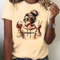 Streetwear 90s Women's Casual Graphic T-Shirt  "Dramatic" Print with Wine Print Short Sleeve T Shirt Clothing Top Tee